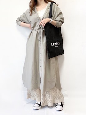 「透かし編みニット」｜TOMOさん（レディース・154cm）の春コーディネート