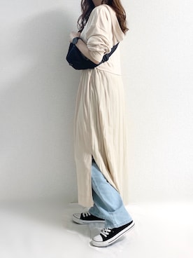 「MAYSON GREY（メイソングレイ）の【socolla】バックプリーツワンピース（ワンピース）」を使った、TOMOさん（レディース・154cm）の春コーディネート