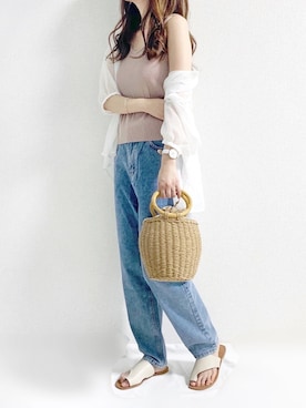 「GRL（グレイル）のテーパードデニムパンツ（デニムパンツ）」を使った、TOMOさん（レディース・154cm）の夏コーディネート