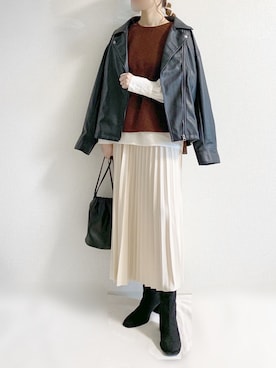 「GRL（グレイル）のプリーツスカート（スカート）」を使った、TOMOさん（レディース・154cm）の秋コーディネート