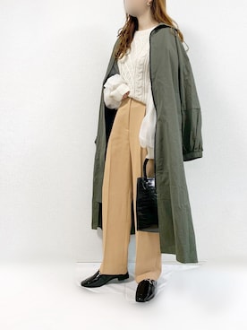 「ストレートパンツ」｜「アイテム（ステンカラーコート）」を使った、TOMOさん（レディース・154cm）の秋コーディネート