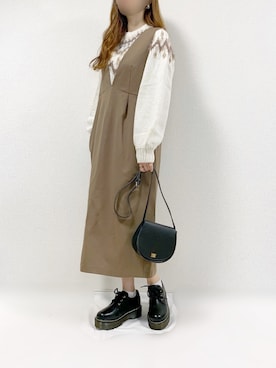 「RECTANGLE」｜「アイテム（ジャンパースカート）」を使った、TOMOさん（レディース・154cm）の秋コーディネート