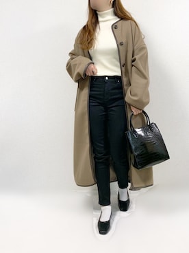 「パイピングコート」｜「アイテム（ハンドバッグ）」を使った、TOMOさん（レディース・154cm）の秋コーディネート