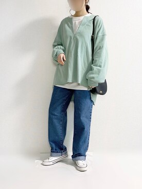 「ap retro（アプレトロ）のストレートデニムパンツ【ZOZO限定アイテム】（デニムパンツ）」を使った、TOMOさん（レディース・154cm）の冬コーディネート