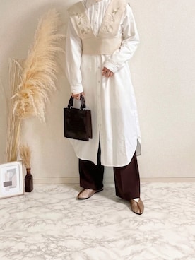 「ap retro（アプレトロ）の刺繍デザインニットビスチェベスト【ZOZO限定アイテム】（ベスト）」を使った、TOMOさん（レディース・154cm）の冬コーディネート