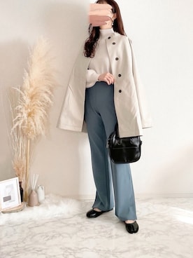 「ノーカラージャケット」｜TOMOさん（レディース・154cm）の冬コーディネート