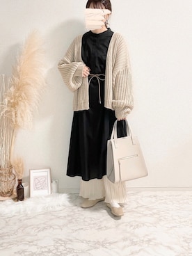 「ノーカラーシャツ」｜「アイテム（ワンピース/ドレス）」を使った、TOMOさん（レディース・154cm）の冬コーディネート