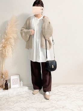 「ニットカーディガン」｜「アイテム（チュニック）」を使った、TOMOさん（レディース・154cm）の冬コーディネート