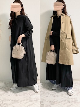 「シャツワンピース」｜「アイテム（ステンカラーコート）」を使った、TOMOさん（レディース・154cm）の冬コーディネート