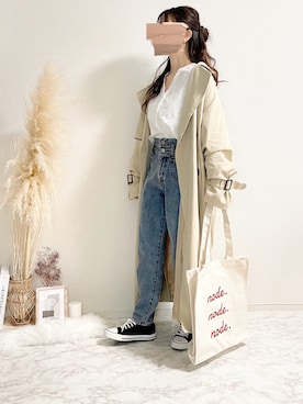 「レースブラウス」｜「アイテム（トレンチコート）」を使った、TOMOさん（レディース・154cm）の春コーディネート