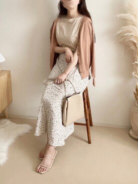 「classicalelf（クラシカルエルフ）のさらり滑らか。綿100％、シンプルフレンチシルケットトップス（Tシャツ/カットソー）」を使った、TOMOさん（レディース・154cm）の夏コーディネート