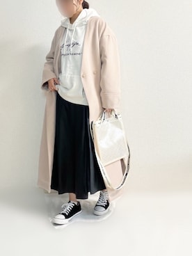 「フェイクレザー」｜「アイテム（ノーカラージャケット）」を使った、TOMOさん（レディース・154cm）の冬コーディネート