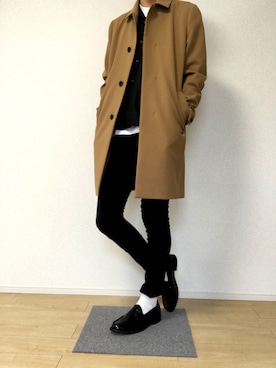「アイテム（ステンカラーコート）」を使った、ちぎりんさん（メンズ・187cm）の冬コーディネート
