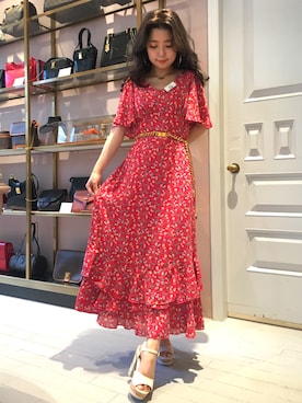 「LILY BROWN（リリーブラウン）のヴィンテージフラワーワンピース（ワンピース、レッド系）」を使った、mami kondo さん（レディース・150cm）の夏コーディネート
