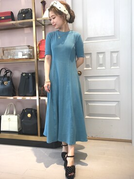 「LILY BROWN（リリーブラウン）の後ろ開きワッフルカットワンピース（ワンピース、ブルー系）」を使った、mami kondo さん（レディース・150cm）の春コーディネート