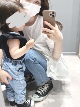 「Heather（ヘザー）のティアードチュニックブラウス　885432（シャツ/ブラウス）」を使った、momoさん（レディース・159cm）の夏コーディネート