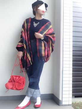 「GU（ジーユー）のアイテム（パンプス、レッド系）」を使った、tamanaさん（レディース・158cm）の秋コーディネート