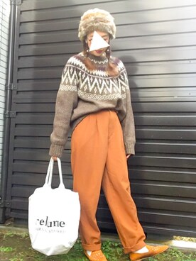 「JOURNAL STANDARD relume（ジャーナルスタンダード　レリューム）の《WEB限定》RE-2WAY ロゴトート_#（トートバッグ、ホワイト系）」を使った、tamanaさん（レディース・158cm）の秋コーディネート