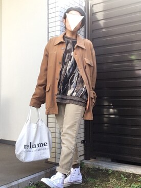 「JOURNAL STANDARD relume（ジャーナルスタンダード　レリューム）の《WEB限定》RE-2WAY ロゴトート_#（トートバッグ、ホワイト系）」を使った、tamanaさん（レディース・158cm）の秋コーディネート