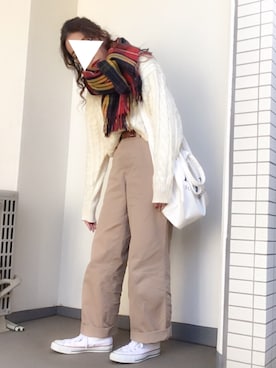 「JOURNAL STANDARD relume（ジャーナルスタンダード　レリューム）の《WEB限定》RE-2WAY ロゴトート_#（トートバッグ、ホワイト系）」を使った、tamanaさん（レディース・158cm）の秋コーディネート