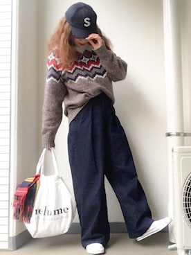 「JOURNAL STANDARD relume（ジャーナルスタンダード　レリューム）の《WEB限定》RE-2WAY ロゴトート_#（トートバッグ、ホワイト系）」を使った、tamanaさん（レディース・158cm）の秋コーディネート