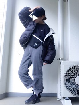 「GLOBAL WORK（グローバルワーク）のナイロン2WAYサコッシュ/766069（ショルダーバッグ、ブラック系）」を使った、tamanaさん（レディース・158cm）の秋コーディネート