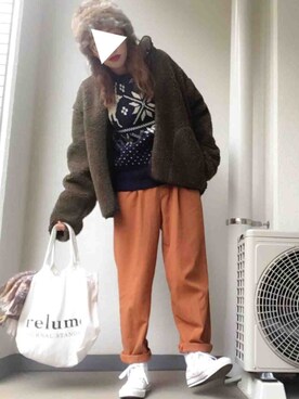 「JOURNAL STANDARD relume（ジャーナルスタンダード　レリューム）の《WEB限定》RE-2WAY ロゴトート_#（トートバッグ、ホワイト系）」を使った、tamanaさん（レディース・158cm）の冬コーディネート