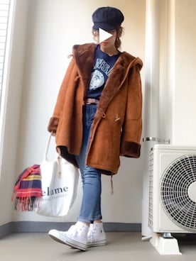 「CONVERSE（コンバース）のconverse（コンバース） ALL STAR HI（オールスターHI）（スニーカー、ホワイト系）」を使った、tamanaさん（レディース・158cm）の冬コーディネート