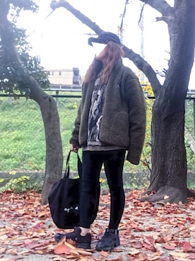 「agnes b.（アニエスベー）のGO03-01  ロゴトートバッグ（トートバッグ、ブラック系）」を使った、tamanaさん（レディース・158cm）の冬コーディネート