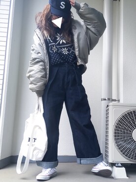 「JOURNAL STANDARD relume（ジャーナルスタンダード　レリューム）の《WEB限定》RE-2WAY ロゴトート_#（トートバッグ、ホワイト系）」を使った、tamanaさん（レディース・158cm）の冬コーディネート