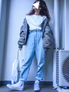 「JOURNAL STANDARD relume（ジャーナルスタンダード　レリューム）の《WEB限定》RE-2WAY ロゴトート_#（トートバッグ、ホワイト系）」を使った、tamanaさん（レディース・158cm）の冬コーディネート