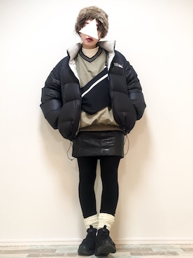 「GLOBAL WORK（グローバルワーク）のナイロン2WAYサコッシュ/766069（ショルダーバッグ、ブラック系）」を使った、tamanaさん（レディース・158cm）の冬コーディネート