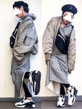 「NIKE（ナイキ）のアイテム（スニーカー、ホワイト系）」を使った、tamanaさん（レディース・158cm）の冬コーディネート