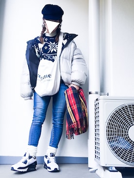 「JOURNAL STANDARD relume（ジャーナルスタンダード　レリューム）の《WEB限定》RE-2WAY ロゴトート_#（トートバッグ、ホワイト系）」を使った、tamanaさん（レディース・158cm）の冬コーディネート