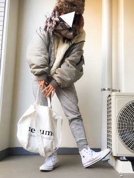 「JOURNAL STANDARD relume（ジャーナルスタンダード　レリューム）の《WEB限定》RE-2WAY ロゴトート_#（トートバッグ、ホワイト系）」を使った、tamanaさん（レディース・158cm）の冬コーディネート