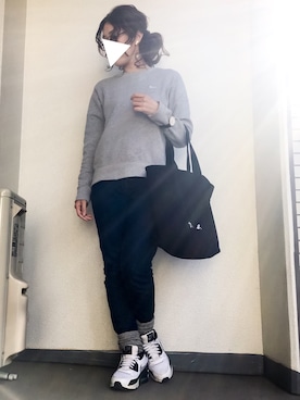 「agnes b.（アニエスベー）のGO03-01  ロゴトートバッグ（トートバッグ、ブラック系）」を使った、tamanaさん（レディース・158cm）の冬コーディネート