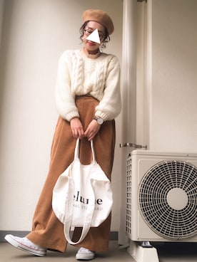 「JOURNAL STANDARD relume（ジャーナルスタンダード　レリューム）の《WEB限定》RE-2WAY ロゴトート_#（トートバッグ、ホワイト系）」を使った、tamanaさん（レディース・158cm）の冬コーディネート