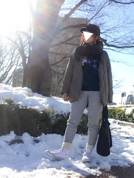 「CONVERSE（コンバース）のconverse（コンバース） ALL STAR HI（オールスターHI）（スニーカー、ホワイト系）」を使った、tamanaさん（レディース・158cm）の冬コーディネート