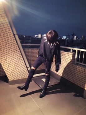 「PROPERPEDIGREEのアイテム（Tシャツ/カットソー、ブラック系）」を使った、ykunykunさん（メンズ・172cm）の春コーディネート