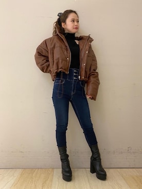 「SPIRALGIRL（スパイラルガール）のアイテム（ダウンジャケット/コート）」を使った、YU-KAさん（レディース・152cm）の秋コーディネート