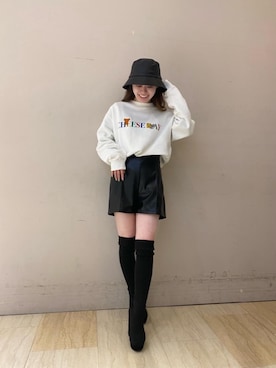 「レザーコーデ」｜「アイテム（帽子）」を使った、YU-KAさん（レディース・152cm）の秋コーディネート