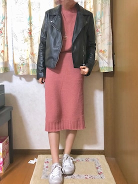 「カジュアルガーリー」｜「アイテム（ライダースジャケット）」を使った、のえる ໒꒱· ﾟさん（レディース・155cm）の冬コーディネート