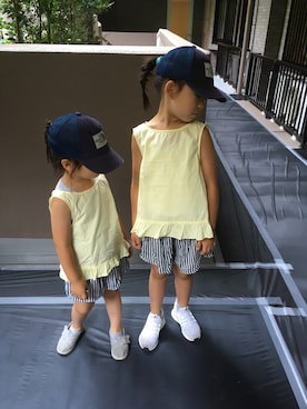 「ZARA（ザラ）のアイテム（トップス、イエロー系）」を使った、cocoan さん（キッズ・120cm）の夏コーディネート