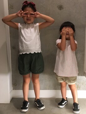 「CIAOPANIC TYPY（チャオパニックティピー）のアイテム（シャツ/ブラウス、ホワイト系）」を使った、cocoan さん（キッズ・120cm）の夏コーディネート