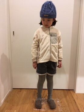 「mont-bell（モンベル）のアイテム（トップス、ホワイト系）」を使った、cocoan さん（キッズ・120cm）の冬コーディネート