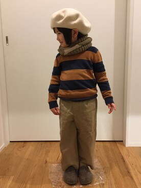 「ZARA（ザラ）のアイテム（ストール/ショール、ブラウン系）」を使った、cocoan さん（キッズ・120cm）の冬コーディネート