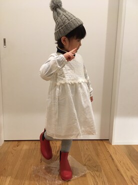 「koe（コエ）のアイテム（ワンピース、ホワイト系）」を使った、cocoan さん（キッズ・120cm）の冬コーディネート