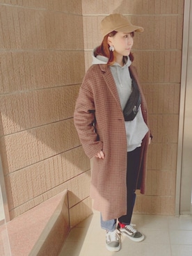 「カラーソックス」｜「アイテム（チェスターコート）」を使った、taaacoさん（レディース・154cm）の冬コーディネート