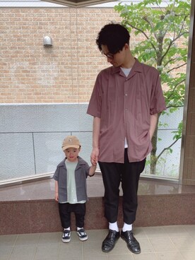 「devirock（デビロック）のオープンカラーシャツ（シャツ/ブラウス）」を使った、taaacoさん（キッズ・100cm）の春コーディネート