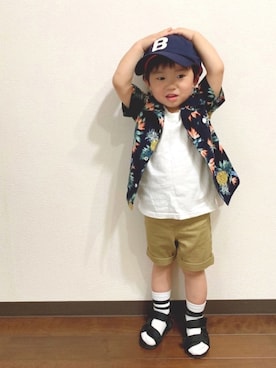 「BEAMS BOY（ビームスボーイ）のアイテム（キャップ）」を使った、taaacoさん（キッズ・100cm）の夏コーディネート